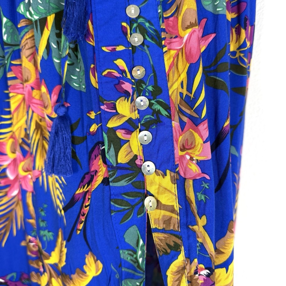 Floral Blue Maxi Skirt with Smocked Waist - Picture 5 of 12